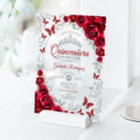 Red Silver Floral Quinceanera