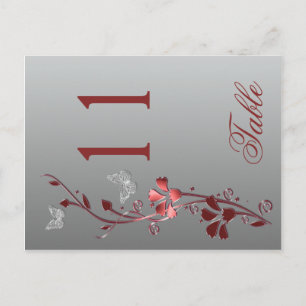 Red Silver Floral with Butterflies Table Number Postcard