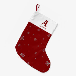Red & Silver Foil Snowflakes Pattern Small Christmas Stocking