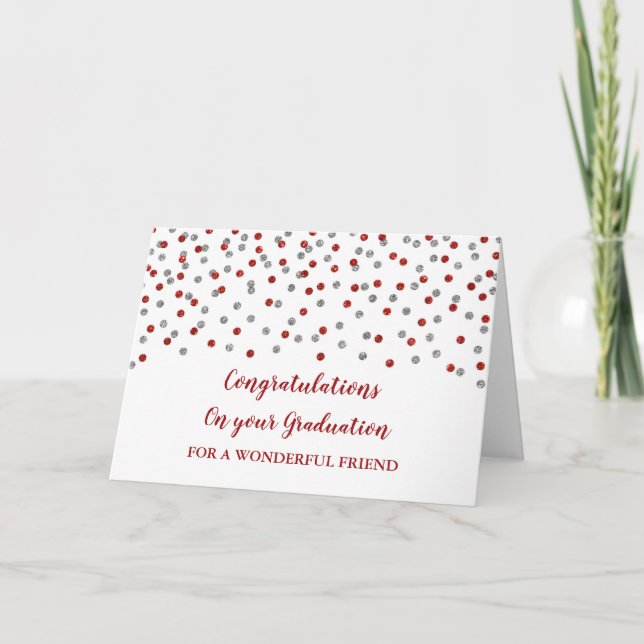 Red Silver Friend Congratulations Graduation Card (Front)
