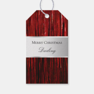 Red Silver Glam Tinsel Stripes Gift Tags