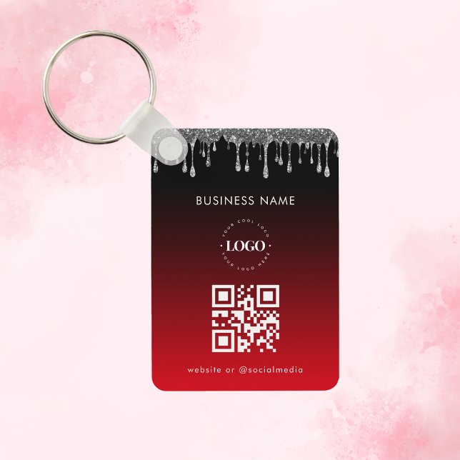 Red Silver Glitter Dripping Company Logo QR Code Key Ring (Creator Uploaded)