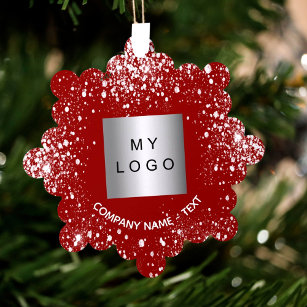 Red silver glitter elegant business company logo tree decoration card