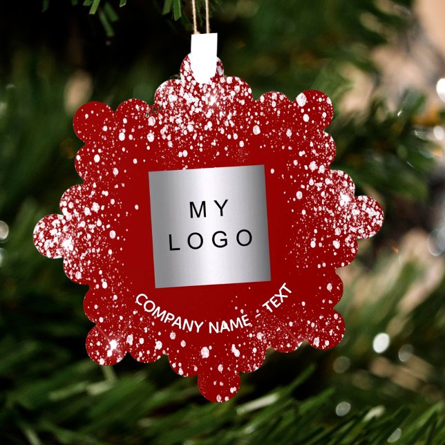 Red silver glitter elegant business company logo tree decoration card (Creator Uploaded)