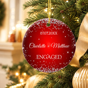 Red silver glitter engamement ceramic tree decoration