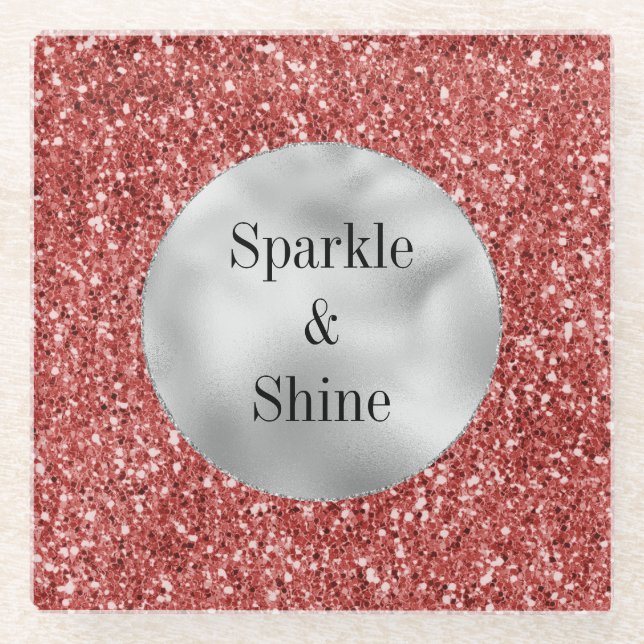 Red Silver Glitter Glass Coaster (Front)