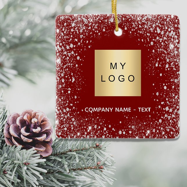 Red silver glitter sparkles business comapany logo ceramic ornament (Creator Uploaded)