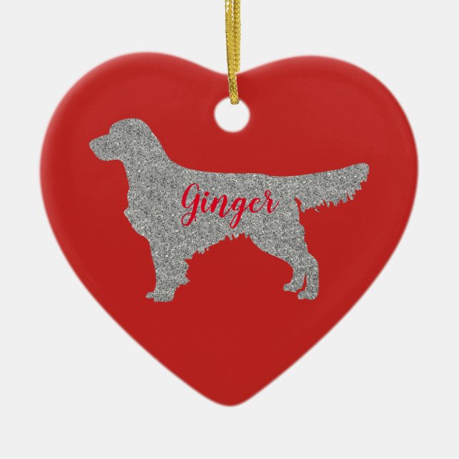 Red Silver Golden Retriever Christmas Ornament (Front)