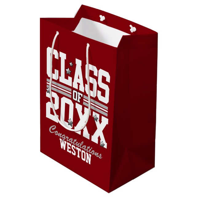 Red|Silver Graduating Class Year Medium Gift Bag (Back Angled)