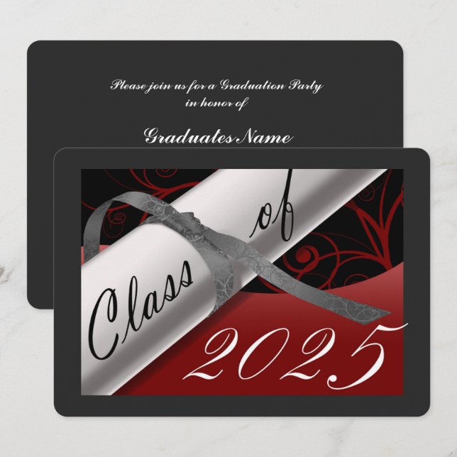 Red & Silver Graduation Party Invitation (Front/Back)