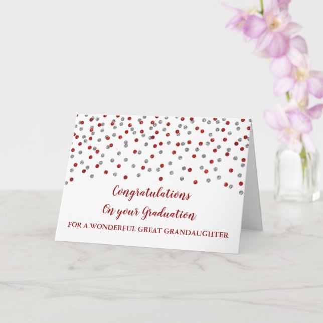 Red Silver Great Granddaughter Graduation Card (Orchid)