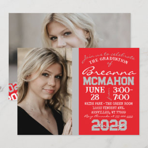 Red & Silver Grey Graduation 2 Photo Invitation