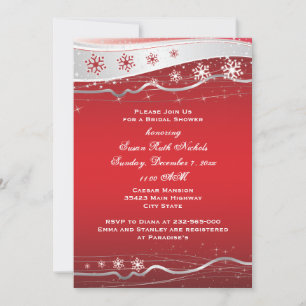 Red, silver grey snowflake wedding bridal shower invitation
