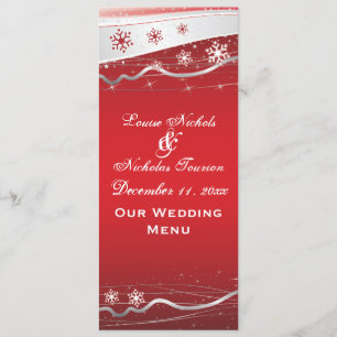 Red, silver grey snowflake wedding menu card