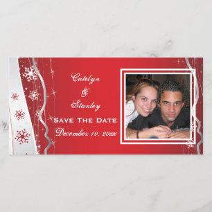 Red, silver grey snowflake wedding Save the Date