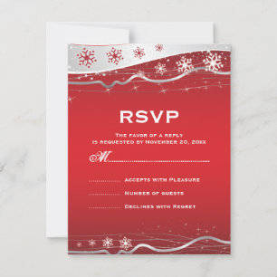 Red, silver grey snowflake winter wedding RSVP