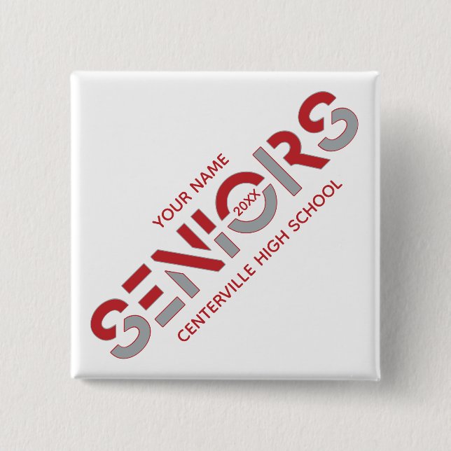 Red & Silver Grey Two-Colour Seniors Sliced Letter 15 Cm Square Badge (Front)