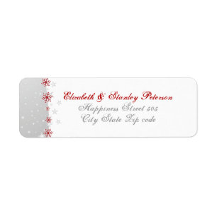 Red silver grey white snowflake wedding label