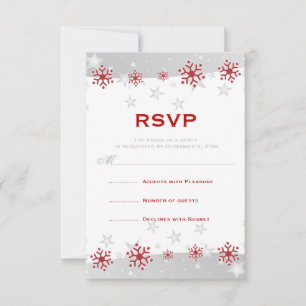Red silver grey white snowflake wedding RSVP