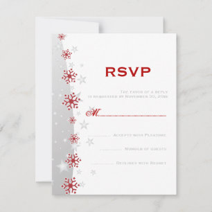 Red silver grey white snowflake wedding RSVP