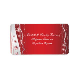 Red, silver grey, white snowflake winter wedding label