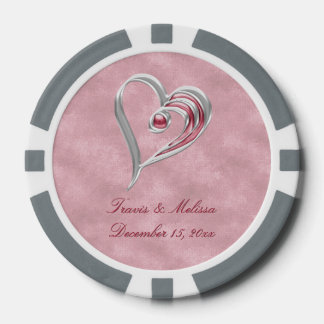 Red Silver Heart 2 Your Name Wedding Favours Poker Chips