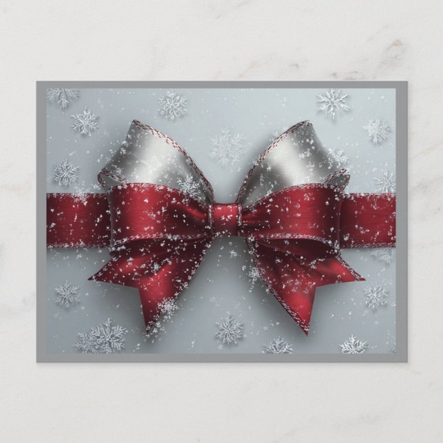 RED & SILVER HOLIDAY BOW #1 Postcard (Front)