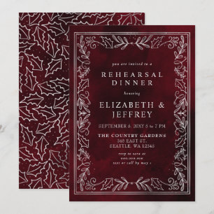 Red Silver Holly Christmas Rehearsal Dinner Invitation