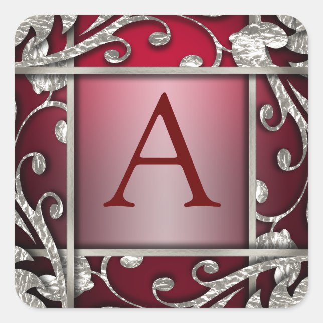 Red Silver Lattice Monogram Envelope Seal (Front)