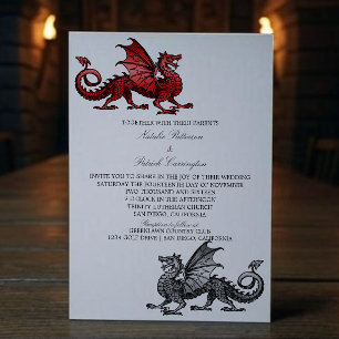 Red Silver Mediaeval Dragon Wedding Invite