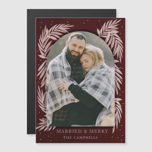 Red Silver Merry Arch Photo Holiday Magnetic (Front/Back)