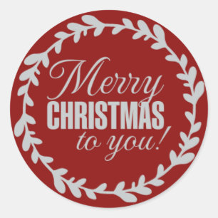 Red Silver Merry Christmas Classic Round Sticker