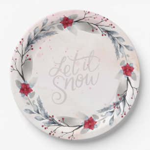 Red, Silver Merry Christmas Wreaths Paper Plate
