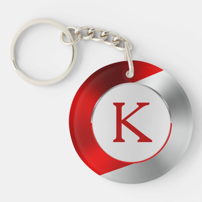 Red & Silver Modern Metallic Geometric design Key Ring (Front)
