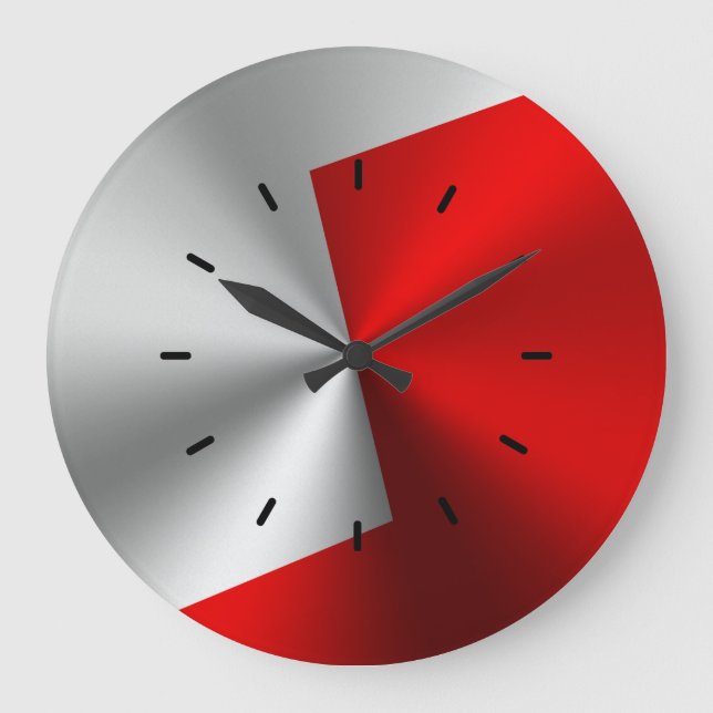 Red & Silver Modern Split-screen Design Large Clock (Front)