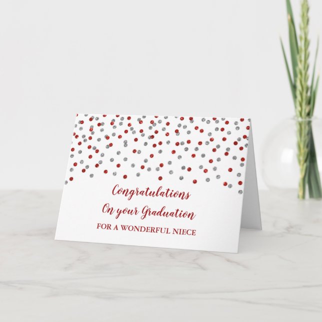 Red Silver Niece Congratulations Graduation Card (Front)