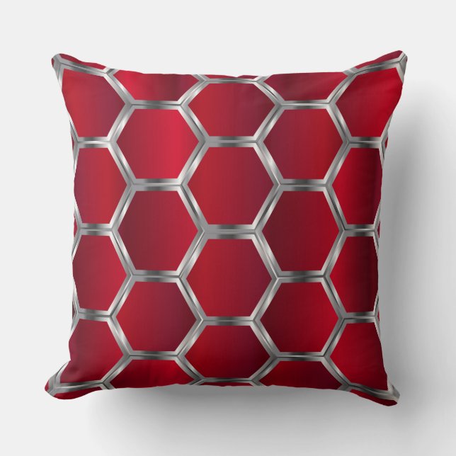 Red & Silver Octagons Pattern Cushion (Front)