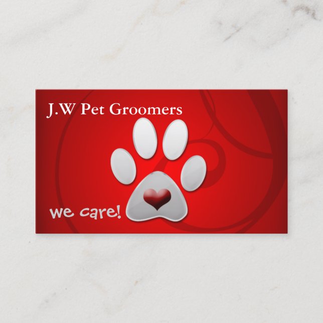 Red silver paw print with a red heart business card (Front)