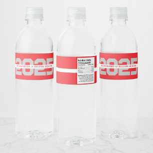 Red & Silver Personalised Graduation Water Bottle Label