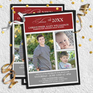 Red|Silver Photo Graduation Party Invitation