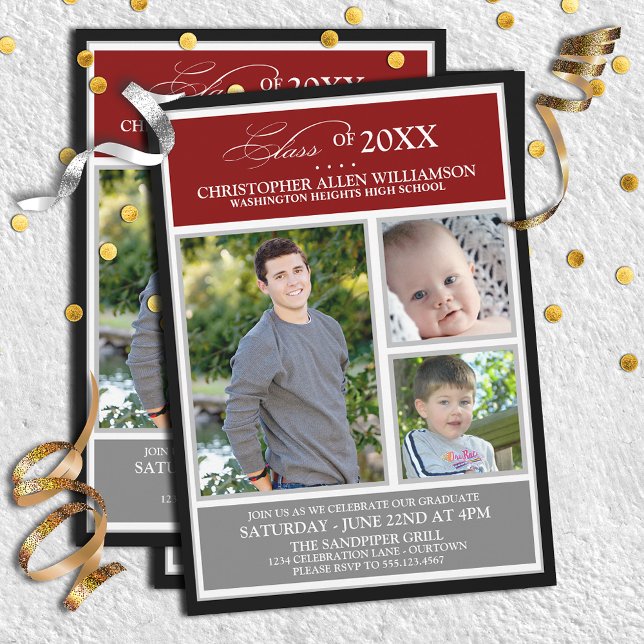 Red|Silver Photo Graduation Party Invitation (Creator Uploaded)