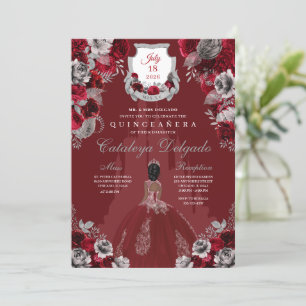 Red & Silver Princess Castle Quinceañera Invitation