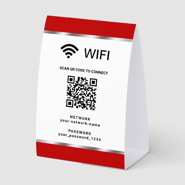 Red Silver QR Code Wifi Network and Password (Front)