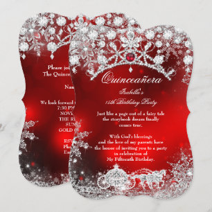Red silver Quinceanera 15th Winter Wonderland Invitation