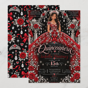 Red Silver Quinceañera Celebration Invitation
