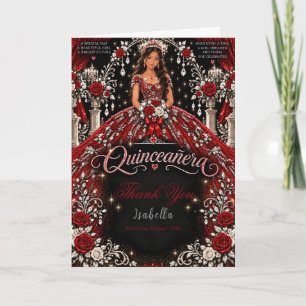 Red Silver Quinceañera Celebration Thank You Card