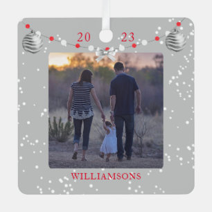 Red Silver Ribbon Holiday Keepsake Photo Frame Metal Tree Decoration