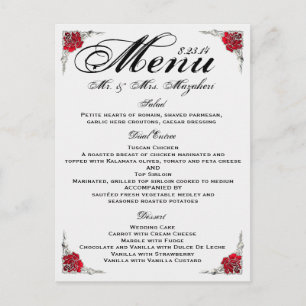 Red Silver Rose Wedding Dinner Menu Thank You Note Postcard
