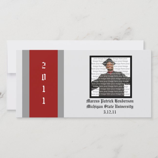 Red & Silver School Graduation Photo Cards (Front)