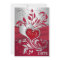 Red, Silver Scrolls, Hearts Wedding Invitation